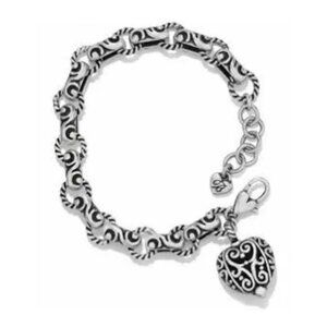 Brighton BIBI HEART CHARM Silver Chain 7.5-8" Bracelet J34970 List $62 EUC